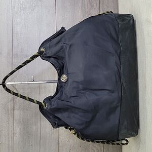 Tory Burch Black Nylon Leather Tote Shoulder Bag